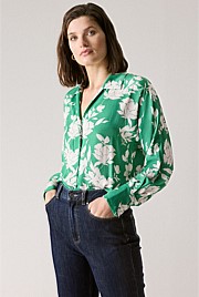 Contrast Floral Draped Blouse