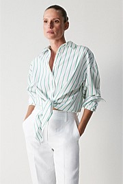Yarn Dyed Cotton Stripe Tie Front Shirt