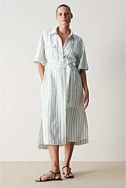 Yarn Dyed Linen Stripe Relaxed Shirt Dress