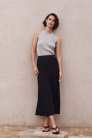 Organically Grown Cotton Knit Pleat Midi Skirt