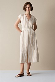 Yarn Dyed Linen Stripe Cap Sleeve Dress