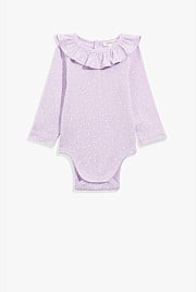 Organically Grown Cotton Frill Rib Long Sleeve Bodysuit