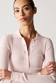 Silk Cotton Rib Detail Polo