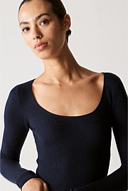 Merino Blend Scoop Neck Long Sleeve Knit