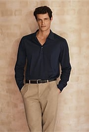 Cotton Modal Blend Long Sleeve Polo