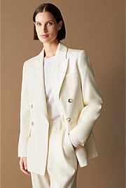 Wool Blend Twill Double Breasted Blazer