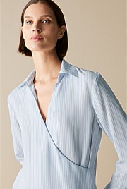 Modal Striped Wrap Detail Shirt