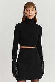 GCS-certified Cashmere Blend Cropped Roll Neck Knit