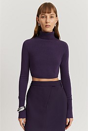 GCS-certified Cashmere Blend Cropped Roll Neck Knit