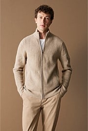 Merino Plaited Rib Zip Through Cardigan