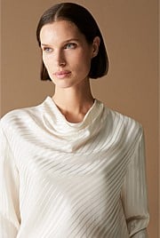 Silk Variegated Stripe Cowl Neck Top