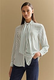 Silk Striped Tie Neck Shirt