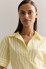 Cotton Poplin Stripe Print Relaxed Shirt