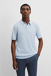 Cotton Silk Button Knit Polo