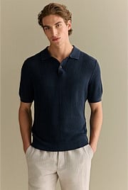 Linen Cotton Textured Stitch Polo