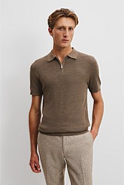 Australian Merino Rib Zip Knit Polo