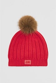Organically Grown Cotton Blend Pom Pom Rib Beanie