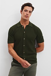 Cotton Silk Cashmere Stripe Knit Shirt