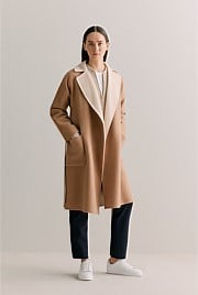 Double Faced Wool Contrast Wrap Coat