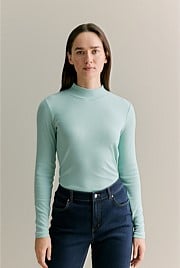 Cotton Modal Rib Mock Neck T-shirt