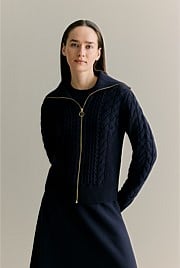Wool Cable Zip Through Cardigan