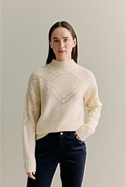 Wool Cotton Textured Mock Neck Pullover
