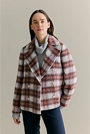 Wool Alpaca Blend Check Peacoat