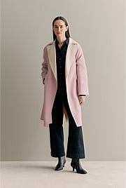 Double Faced Wool Contrast Wrap Coat