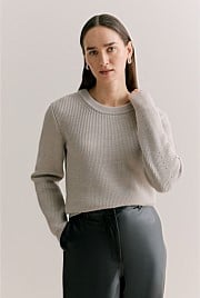 Merino Rib Pointelle Crew