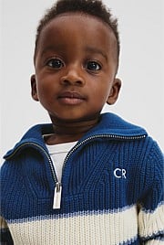 Organically Grown Cotton Blend Stripe Zip Knit