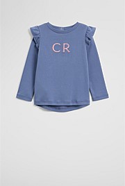 Australian Cotton Long Sleeve Logo Frill T-Shirt