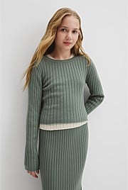 Teen Organically Grown Cotton Rib Knit Long Sleeve Top