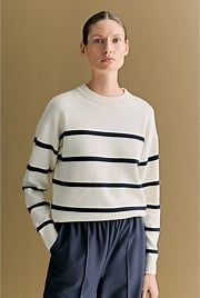 Cotton Cashmere Textured Stripe Crew