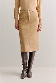 Cotton Blend Garment Dyed Denim Skirt