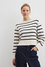 Organically Grown Cotton Blend Crop Crew Neck Knit