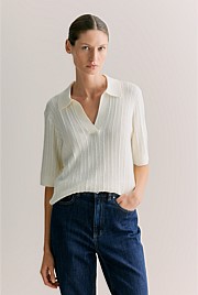 Cotton Cashmere Cable Short Sleeve Polo