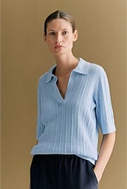 Cotton Cashmere Cable Short Sleeve Polo