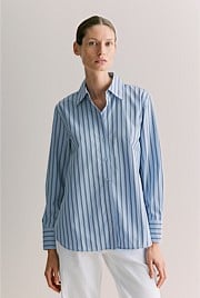 Cotton Poplin Stripe Long Sleeve Shirt