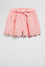 Cotton Denim Broderie Short