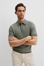 Cotton Blend Silk Textured Knit Polo