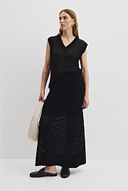 Organically Grown Cotton Linen Open Mesh Knit Skirt