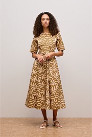 Fern Leaf Poplin Short Sleeve Dress