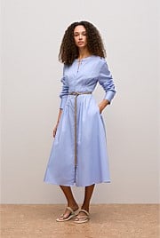 Cotton Sateen Belted Dress