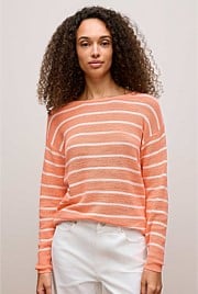 Cotton Linen Stripe Crew Knit
