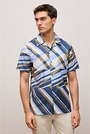 Cotton Abstract Stripe Short Sleeve Shirt