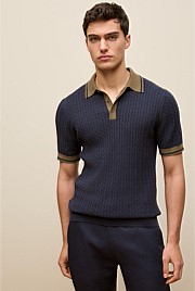 Cable Knit Short Sleeve Polo