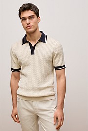 Cable Knit Short Sleeve Polo