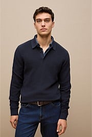 Textured Long Sleeve Knit Polo