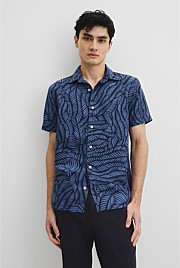 Short Sleeve Leaf Linen Shirt