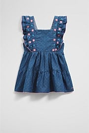 Cotton Chambray Frill Embroidered Dress